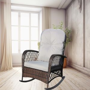 Sedia a dondolo da esterno in vimini e rattan con telaio in acciaio ad alta capacità di carico, cuscino morbido e seduta ampia per patio - Product Image 2