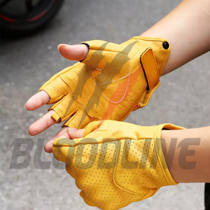 Gants de cyclisme en cuir noir respirants et sans doublure, style sportif, pour les quatre saisons, mitaines de moto de style sportif - Product Image 3