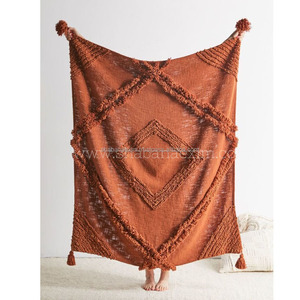 Jeté en coton décoratif bohème fait main, respirant, avec des bords à franges, 125X150, exportation d'Inde, vente en gros - Product Image 2