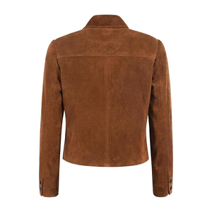 Custom 100% Genuine <b>Suede</b> Leather Women’s Cropped Blazer <b>Jacket</b> Tan Button Front Classic Collar Casual Formal Leather Coat Bulk - Product Image 2