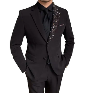 Traje de Esmoquin Negro para Hombre con Solapa de Pedrería, Cuello de Solapa con Muescas, Estilo Británico, Ropa Formal - Product Image 1