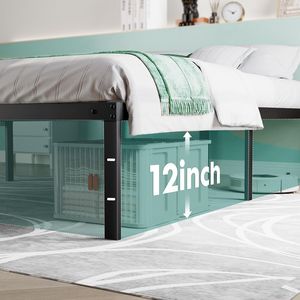 Struttura letto matrimoniale in metallo resistente da 14 pollici, senza bisogno di rete a molle, con spazio contenitore, tipo piattaforma - Product Image 5