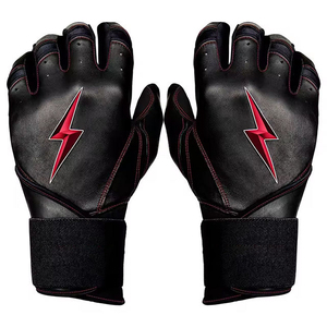 White Full Finger Batting Gloves With Red Lightning Bolt Design <b>Light</b> Blue Trim Ambidextrous <b>Pull</b> On Closure Unisex Adult - Product Image 4