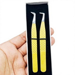 Silver Shin tip Eyelash Extension Tweezer Kit Boot <b>Volume</b> Tip/ Gold <b>Powder</b> Coated Eyelash Extension Tweezer/Card box Packing Set - Product Image 1