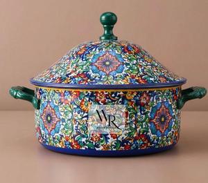 Casserole en métal émaillé de style marocain à motif floral, en acier inoxydable blanc, plat de service de luxe, chauffe-plat avec couvercle isolant, vente en gros - Product Image 3