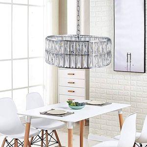 Moderna lampada a 6 luci a forma di tamburo di cristallo con struttura in metallo argento per soggiorno lampadari da sala da pranzo - Product Image 1
