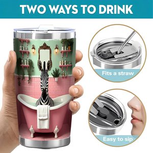 Stainless Steel Tumbler 20oz Double Wall Vacuum Insulated Travel Mug With Zebra Bath Design For <b>Coffee</b> Tea - Product Image 5