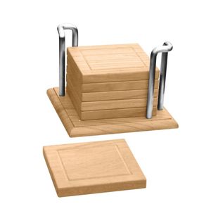 Classic Premium Solid Walnut Wood Square Asian Zen Design Eco-Friendly Handcrafted Natural Wood <b>Drink</b> Cup <b>Coaster</b> Set <b>for</b> Home - Product Image 5