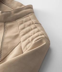 Chaqueta de Cuero Sintético PU Personalizada, Chaqueta de Cuero Informal Retro con Cuello Alto, Cierre de Cremallera, Resistente al Viento, Corte Holgado, Chaquetas para Hombre - Product Image 2