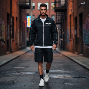 Conjunto de Traje Deportivo de Dos Piezas de Nylon y Poliéster Personalizado 2026 para Verano: Chaqueta Cortavientos y Pantalones Cortos para Hombre con Paneles - Product Image 2