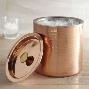 Seau à glace rond en cuivre fait main, réfrigérateur vintage en métal avec couvercle, pour les fêtes - Product Image 1