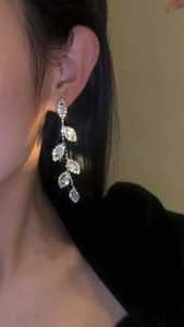 Leaf <b>Diamond</b> <b>Dangle</b> <b>Earrings</b>, Emerald Cut Lab Grown <b>Diamonds</b>, 14K White Gold - Product Image 2