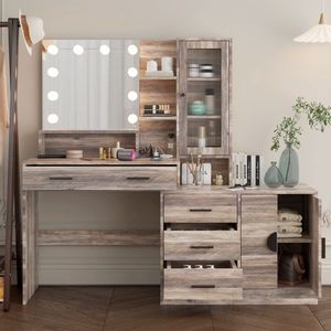 Grande Tavolo da Trucco con 10 Luci LED e Stazione di Ricarica, Ideale per Uso come Toeletta - Product Image 6