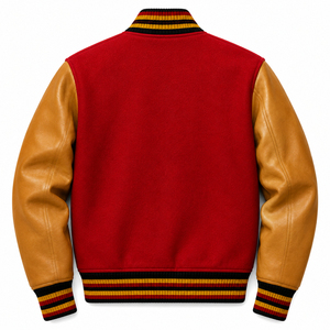 Unisex <b>Red</b> Letterman Varsity Jacket Tan Faux Leather Sleeves Chenille Patch Number 24 Snap Button College Bomber Outerwear SHH - Product Image 2