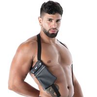 Harnais de poitrine en similicuir noir avec poches zippées, respirant, grande taille, pour hommes, style sexy