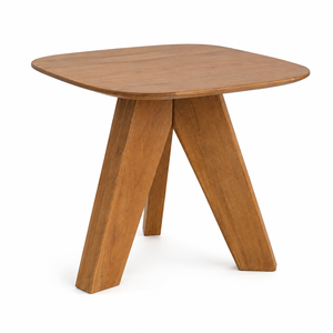 Table d'appoint ronde scandinave en teck massif avec base à trois prismes, écologique, pour appartement et hôtel - Product Image 1