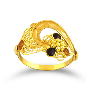 Bague de créateur en or jaune 18 carats, motif floral artisanal, finition antique, style traditionnel, avec grappe de fleurs en or, bague statement - Product Image 1