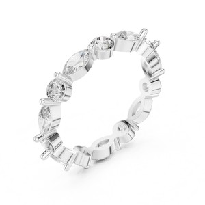 Anillo de eternidad de alta demanda con corte redondo y marquesa, de diamante cultivado en laboratorio, de moda, de oro macizo de 14K, IGI, para compromiso, personalizado - Product Image 4
