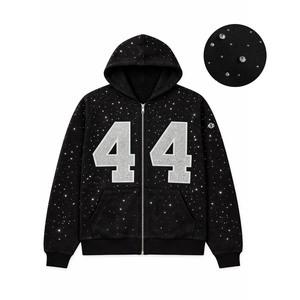 Custom Trendy Y2K <b>Rhinestone</b> Zip Up Hoodies for Men High Quality 400 GSM Regular Fit Streetwear Sparkly <b>Jacket</b> Supplier OEM Bulk - Product Image 3