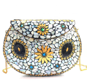 new Green Mosaic Stone Metal Clutch Purse with metal strap Quality Crossbody Bag Gift bag at affordable price by LUXURY CRAFTS