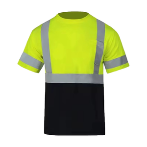 Hi Visibility Men's Workwear T-Shirt Polyester <b>Reflective</b> Safety Short Sleeve Uniform <b>Top</b> Yellow Black - Product Image 4