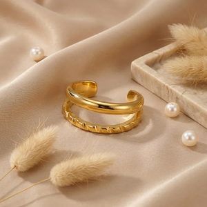 Geometric Electroplated <b>Ring</b> 304 Stainless Steel with Natural Shell Inlay 18K Gold PVD Plated Women Fashion Jewelry - Product Image 2