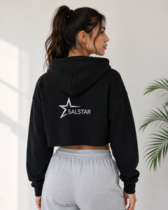 Custom Black <b>Cropped</b> Hoodie for <b>Women</b> Oversized Pullover Sweatshirt Private Label Streetwear Clothing Manufacturer - Product Image 2