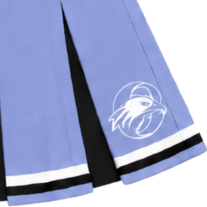Ensemble d'uniforme de cheerleading bleu périvinkle, noir et blanc, avec crop top sans manches à col en V et jupe plissée, pour la danse et les spectacles - Product Image 6