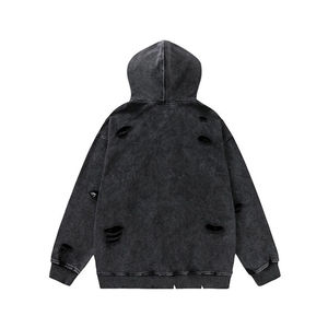 Sudadera con Capucha Negra Vintage Lavada para Hombre, Estilo Oversize, Streetwear, Casual, Grunge - Product Image 3