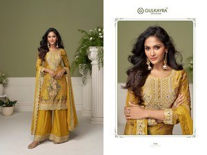 Yellow Embroidered Women's Traditional <b>Indian</b> Pakistani Set Long Sleeve <b>Kurta</b> Palazzo Dupatta Beaded Lace Quick Dry Dress Outfit - Product Image 2