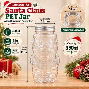 Botella PET Festiva de Navidad con Diseño de Santa Claus, 350 ml, con Tapa de Rosca de Aluminio Plateado de 55 mm - Envases para Bebidas Navideñas al por Mayor - Product Image 2