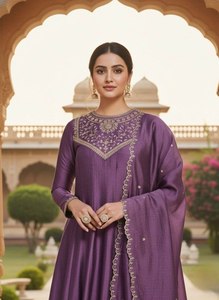 Zain Exports Pair Top Bottom Salwar Kameez Vichitra <b>Silk</b> <b>Fabric</b> Embroidery Detail Quick Dry Casual Party Wear Women All Seasons - Product Image 2