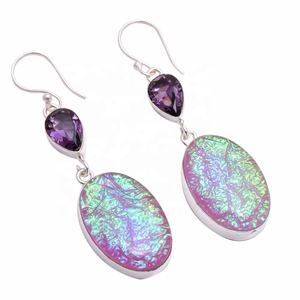 Custom Fashion Drop Earrings Sterling Silver Plated with Amethyst Quartz and Multi-Gemstone Fine Jewelry Exporter - Product Image 1