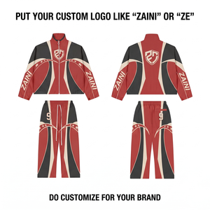 Premium 100 GSM Woven Polyester <b>Windbreaker</b> Suit Red <b>Black</b> Panelled Design Custom Logo Sublimation Print Sportswear Set - Product Image 1