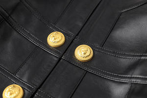 Trending 2026 Black <b>Leather</b> <b>Jacket</b> <b>Long</b> Sleeve Double Breasted Collarless Slim Fit Short Coat Biker Style Women's <b>Leather</b> <b>Jacket</b> - Product Image 4