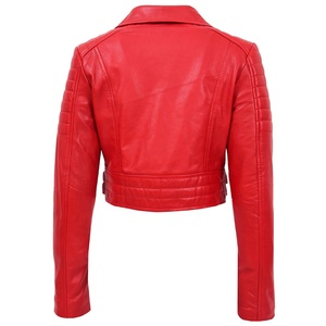 Chaqueta de cuero de motociclista de talla grande para mujer, de cuerpo corto, estilo Moto, color rojo, nueva - Product Image 6