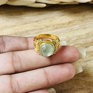 New Arrival Prehnite Brass <b>Ring</b> 18k Gold Plated <b>Statement</b> Leaf Texture <b>Ring</b> Vintage Style Filigree Design Wholesale Womens <b>Ring</b> - Product Image 4