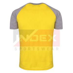 INDEX Men's Yellow Raglan Sleeve T-Shirt O-Neck Casual Cotton Jersey Breathable Regular Fit Solid Design Front <b>Logo</b> - Product Image 6