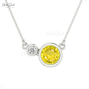 Productos Más Vendidos: Collar de Zafiro Amarillo y Diamantes con Engaste de 5mm y Oro de 14k, Joyería Fina al por Mayor para Mujer - Product Image 2