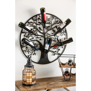 Porte-bouteille décoratif en fer noir en forme d'arbre avec accents d'oiseaux et de branches, inspiré de la nature, pour rangement suspendu de bouteilles de vin - Product Image 4