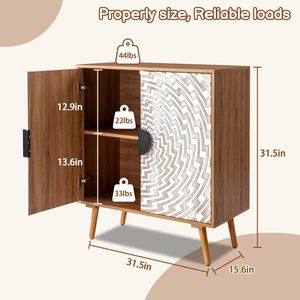 Credenza con Gambe Alte in MDF, Pannello Porta con Intaglio Decorativo, Corpo in Melaminico 80*39.5*80cm, Finitura Spray Effetto Legno Originale C - Product Image 5