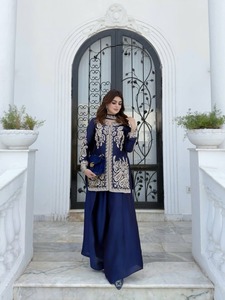 Ensemble Kurta Palazzo bleu marine brodé pour femme avec dupatta, tenue ethnique de créateur, tenue de soirée, salwar traditionnel indien - Product Image 6