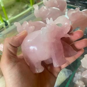 Wholesale Pink Rose Quartz Elephant Carvings <b>Crystal</b> Crafts Feng Shui Home Decoration Semi Precious Stone Crafts - Product Image 2