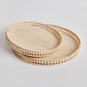 Lot économique de plateaux ronds plats artisanaux en rotin naturel et paniers de service en osier pour l'organisation du salon - Product Image 3