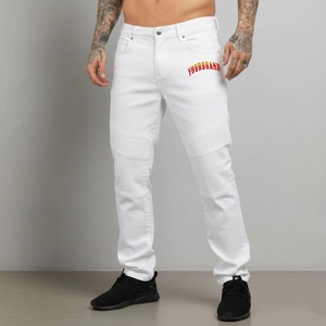 Men's White Cotton Casual <b>Pants</b> With Letter Logo On Right Leg Mid Waist Button Fly Breathable <b>Summer</b> Wear - Product Image 1