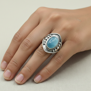 Anillo Vintage de Calcedonia Azul, Plata de Ley 925, Chapado en Oro Rosa y Oro Amarillo, Joyería Boho Hecha a Mano, Regalo Unisex para Ella - Product Image 2
