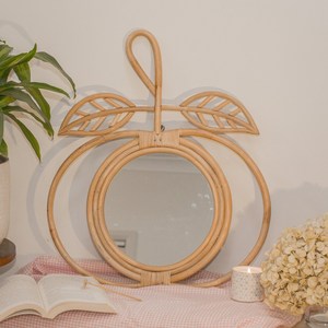 Apple Shaped Wall Hanging Wicker <b>Mirrors</b> Home Decor Modern Natural Rattan <b>Mirror</b> for Children Boys and Girls - Product Image 4