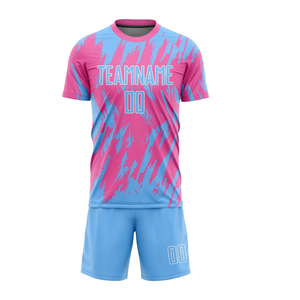 Uniforme de Fútbol Personalizado, 100% Poliéster, Impresión por Transferencia de Calor, Transpirable, de Secado Rápido, Camiseta de Fútbol, Pantalones Cortos con Cordón Ajustable - Product Image 1