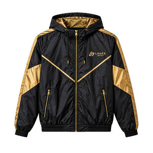 Custom Black Gold Hooded Windbreaker <b>Jacket</b> <b>Lightweight</b> Waterproof Outdoor <b>Jacket</b> Premium Sports <b>Running</b> Training Windbreaker - Product Image 1