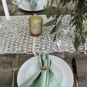 Nappe rectangulaire en lin vert simple, 100% tissu naturel, faite à la main, lavable en machine, décoration d'intérieur, couvre-serviette - Product Image 2